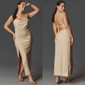Anthropologie Beige and Orange Midi Dress